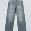 Astro Mid Rise Loose Baggy Unisex Jeans – Torn Blue – Medium Blue