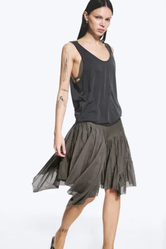 Asymmetric Cotton Midi Skirt – Dark Mole