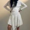 Asymmetric Cotton Midi Skirt – Dusty White