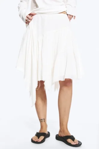 Asymmetric Cotton Midi Skirt – Dusty White