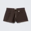 Asymmetric Cotton Twill Wrap Skort – Dark Brown