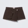 Asymmetric Cotton Twill Wrap Skort – Dark Brown