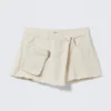 Asymmetric Cotton Twill Wrap Skort – White