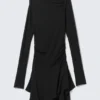 Asymmetric Draped Mini Dress – Black