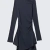 Asymmetric Draped Mini Dress – Dark Blue