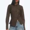 Asymmetric Fitted Poplin Shirt – Dark Brown
