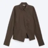 Asymmetric Fitted Poplin Shirt – Dark Brown