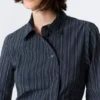 Asymmetric Fitted Poplin Shirt – Striped Dark Blue