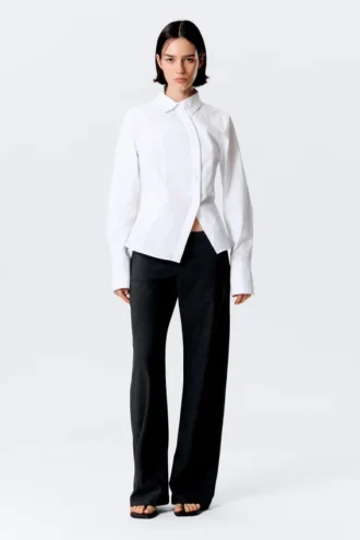 Asymmetric Fitted Poplin Shirt – White