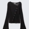 Asymmetric Linen Blend Cardigan – Black