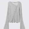 Asymmetric Linen Blend Cardigan – Light Grey