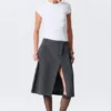 Asymmetric Linen-Blend Suiting Skirt – Dark Grey