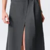 Asymmetric Linen-Blend Suiting Skirt – Dark Grey