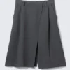 Asymmetric Linen-Blend Suiting Skirt – Dark Grey