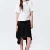 Asymmetric Mid Rise Wrap Midi Skirt – Black