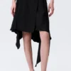 Asymmetric Mid Rise Wrap Midi Skirt – Black