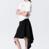 Asymmetric Mid Rise Wrap Midi Skirt – Black