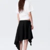 Asymmetric Mid Rise Wrap Midi Skirt – Black