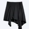 Asymmetric Mid Rise Wrap Midi Skirt – Black