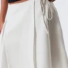 Asymmetric Mid Rise Wrap Midi Skirt – Light Beige