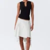 Asymmetric Mid Rise Wrap Midi Skirt – Light Beige