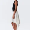 Asymmetric Mid Rise Wrap Midi Skirt – Light Beige
