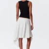 Asymmetric Mid Rise Wrap Midi Skirt – Light Beige