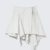 Asymmetric Mid Rise Wrap Midi Skirt – Light Beige