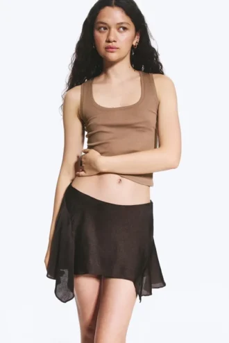 Asymmetric Mini Skirt – Dark Brown