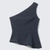Asymmetric One-Shoulder Fitted Top – Dark Blue