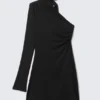 Asymmetric One-Sleeve Mini Dress – Black