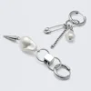 Asymmetric Pearl Hoop Earrings – Silver