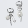 Asymmetric Pearl Hoop Earrings – Silver
