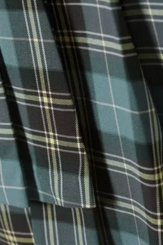 Asymmetric Pleated Wrap Mini Skirt – Dusty Dark Green Check