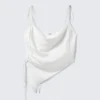 Asymmetric Satin Strap Top – White