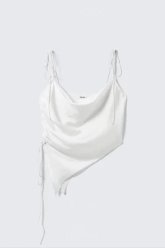 Asymmetric Satin Strap Top – White