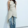 Asymmetric Sleeveless Cowl-Neck Midi Dress – Light Mole