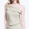 Asymmetric Sleeveless Cowl-Neck Midi Dress – Light Mole