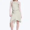 Asymmetric Sleeveless Cowl-Neck Midi Dress – Light Mole