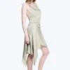 Asymmetric Sleeveless Cowl-Neck Midi Dress – Light Mole