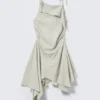 Asymmetric Sleeveless Cowl-Neck Midi Dress – Light Mole