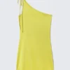 Asymmetric Strap Tie Mini Dress – Bright Yellow