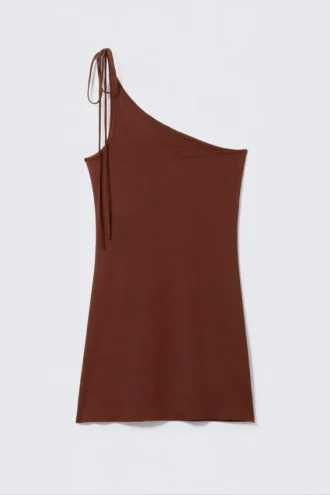 Asymmetric Strap Tie Mini Dress – Burgundy