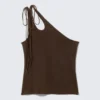 Asymmetric Tie Jersey Tank Top – Dark Brown