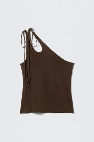Asymmetric Tie Jersey Tank Top – Dark Brown