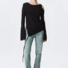 Asymmetric Tie-Shoulder Knitted Sweater – Black