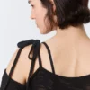 Asymmetric Tie-Shoulder Knitted Sweater – Black