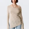 Asymmetric Tie-Shoulder Knitted Sweater – Light Mole