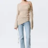Asymmetric Tie-Shoulder Knitted Sweater – Light Mole
