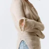 Asymmetric Tie-Shoulder Knitted Sweater – Light Mole